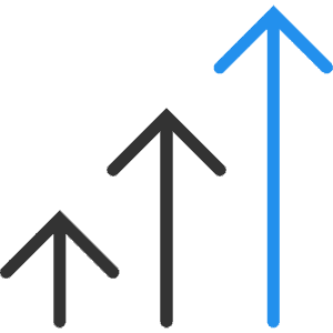 Three upward arrows increasing in height, representing growth or progress