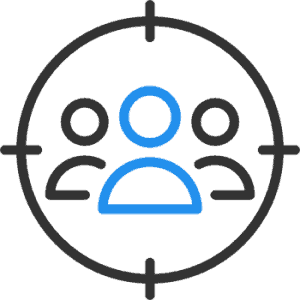 Target audience icon showing a group of people centered within a crosshair