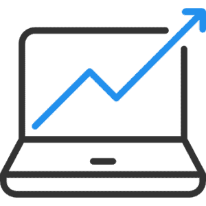 Laptop displaying an upward trending growth chart