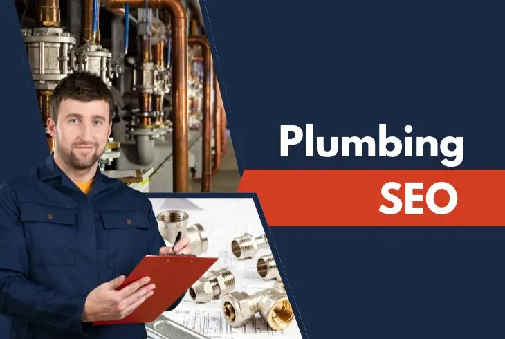 plumber with notepad plumbing equipments in the background image shows plumbing seo written on it