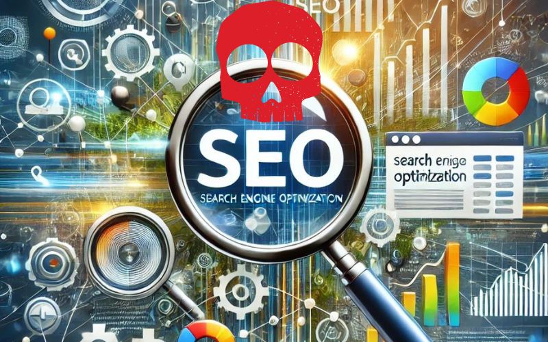 image of SEO written and a red color skull